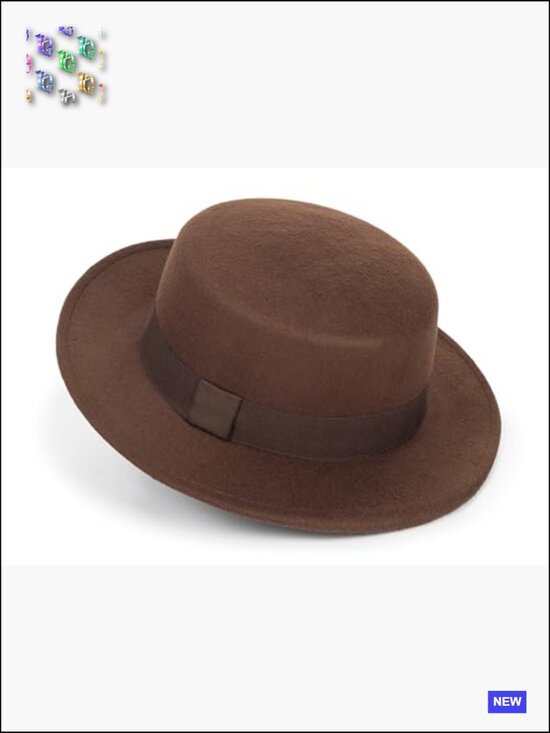 Classic Fedora Flat Top Hat Felt Boater Church Derby Cap Adjustable Unisex